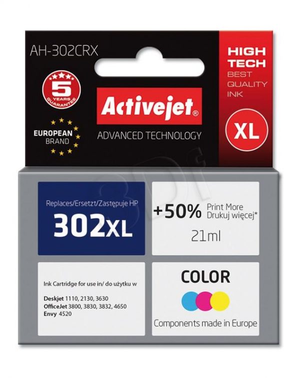 Inktcartridge / Alternatief voor HP nr 302 XL kleur | HP Deskjet 1110/ 2130/ 2132/ 2134/ 3630/ 3633/ 3636/ 3638/ 3831/ ENVY 4520/ 4526/ 4527/ 4528/ Of