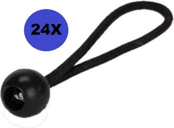 24 x Spanelastieken Bungee Ball 6 mm lengte 25 cm zwart