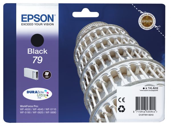 Epson Tower of Pisa Singlepack Black 79 DURABrite Ultra Ink | Epson WF-5690DWF/ WF-M5690DWF/ WF-5690DWF/ WF-4640DTWF/ WF-4630DWF/ WF-5620DWF