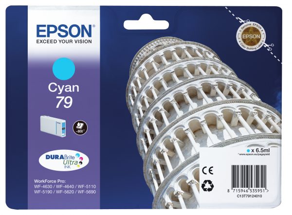Epson Tower of Pisa Singlepack Cyan 79 DURABrite Ultra Ink | Epson WF-5690DWF/ WF-M5690DWF/ WF-5690DWF/ WF-4640DTWF/ WF-4630DWF/ WF-4630DWF/ WF-4640DT