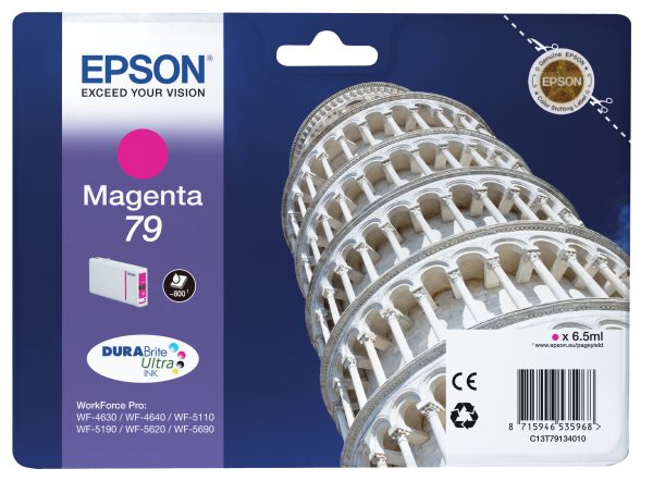 Epson Tower of Pisa Singlepack Magenta 79 DURABrite Ultra Ink | Epson WF-5690DWF/ WF-M5690DWF/ WF-5690DWF/ WF-4640DTWF/ WF-4630DWF/ WF-5620DWF