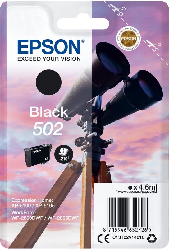 Epson 502 zwart inktcartridge | Epson Expression Home XP-5100/ XP-5105/ WorkForce WF-2860/ WF-2860DWF/ WF-2865DWF