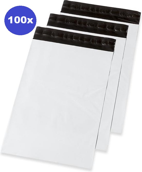 100 x Verzendzakken plastic - kleding - webshop 355 x 450 x 50 mm (70% gerycicleerde film)