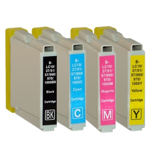 Print-Equipment Inkt cartridges / Alternatief 4 patronen BCMY Brother LC1000 / 970 | Brother DCP 150C/. 330 C/ 350C/ 357C/ 540 CN/ 560CN/ 750 CW/ 770CW/