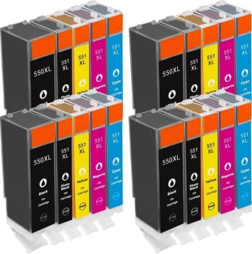 Canon CLI-551BK (zwart); Canon CLI-551C (cyaan); Canon CLI-551M (magenta); Canon CLI-551Y (geel); Canon PGI-550PGBK (pigment zwart)