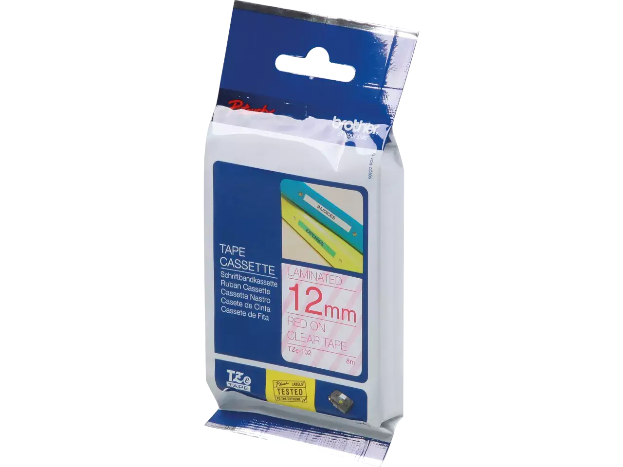 914005440639-1.webp Brother TZE-132 labelprinter-tape Rood op transparant TZE-132 - Afbeelding 1