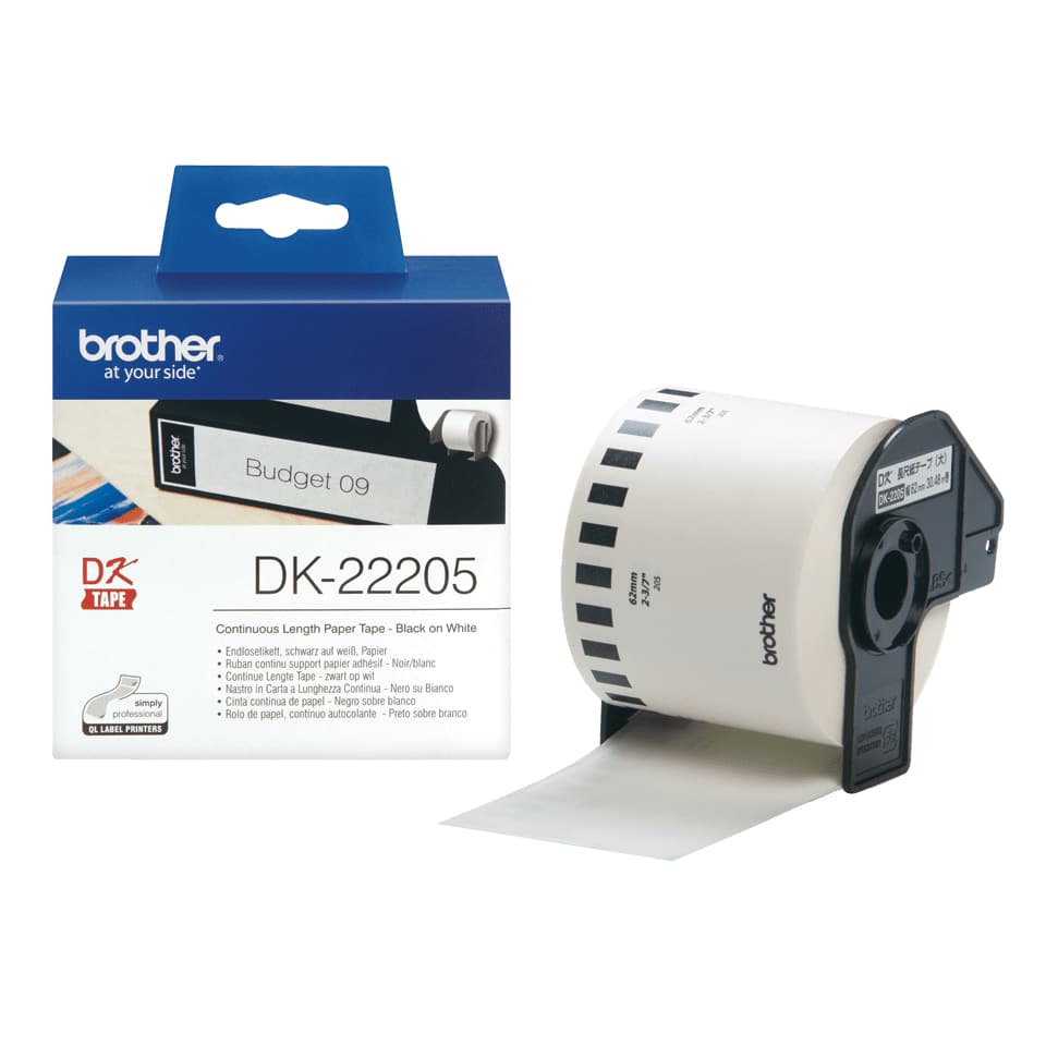 b49aa40d63d0a6b1b86da24369d9b7a996b9724f.jpg Brother DK-22205 labelprinter-tape Zwart op wit DK-22205 - Afbeelding 1