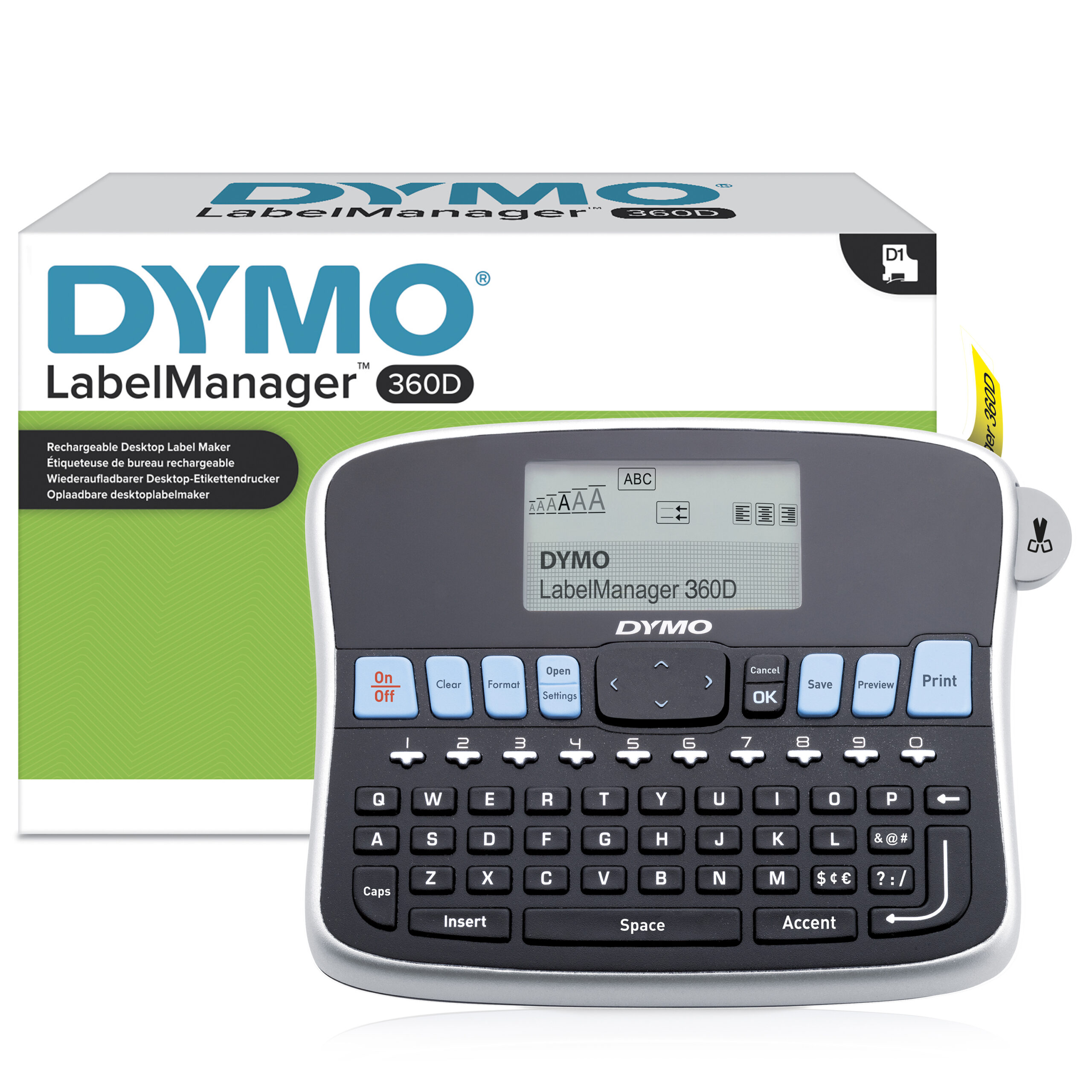 f2447130f5ec24d635c43202f8f95ce919749f27.jpg DYMO LabelManager 360D labelprinter Thermo transfer 180 x 180 DPI 12 mm/sec Bedraad D1 QWERTY S0879490 - Afbeelding 1