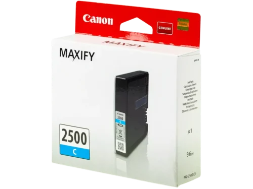 De Canon 9301B001 (PGI-2500) cyaan inktcartridge levert scherpe, levendige kleuren en is geschikt voor diverse Canon MAXIFY-printers. Met 9,6 ml