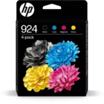De HP 924 originele CMYK-inktcartridge 4 stuks levert betrouwbare, scherpe afdrukken in zwart, cyaan, magenta en geel. Deze originele HP