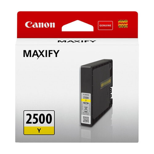 De Canon 9303B001 (PGI-2500) is een originele gele inktcartridge met pigmentinkt voor diverse Canon MAXIFY-printers, ideaal voor scherpe en duurzame