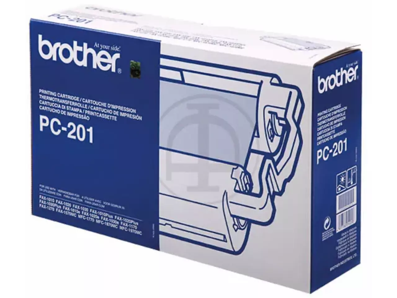 PC201 BROTHER Fax1010 Cartridge+Refill (1+1) 420pagina’s Brother PC-201. Soort: Fax-inktcartridge + lint, Paginaopbrengst: 420 pagina’s, Printkleuren: Zwart. Breedte: 85 mm, Diepte: 320 mm, Hoogte: 190 mm.