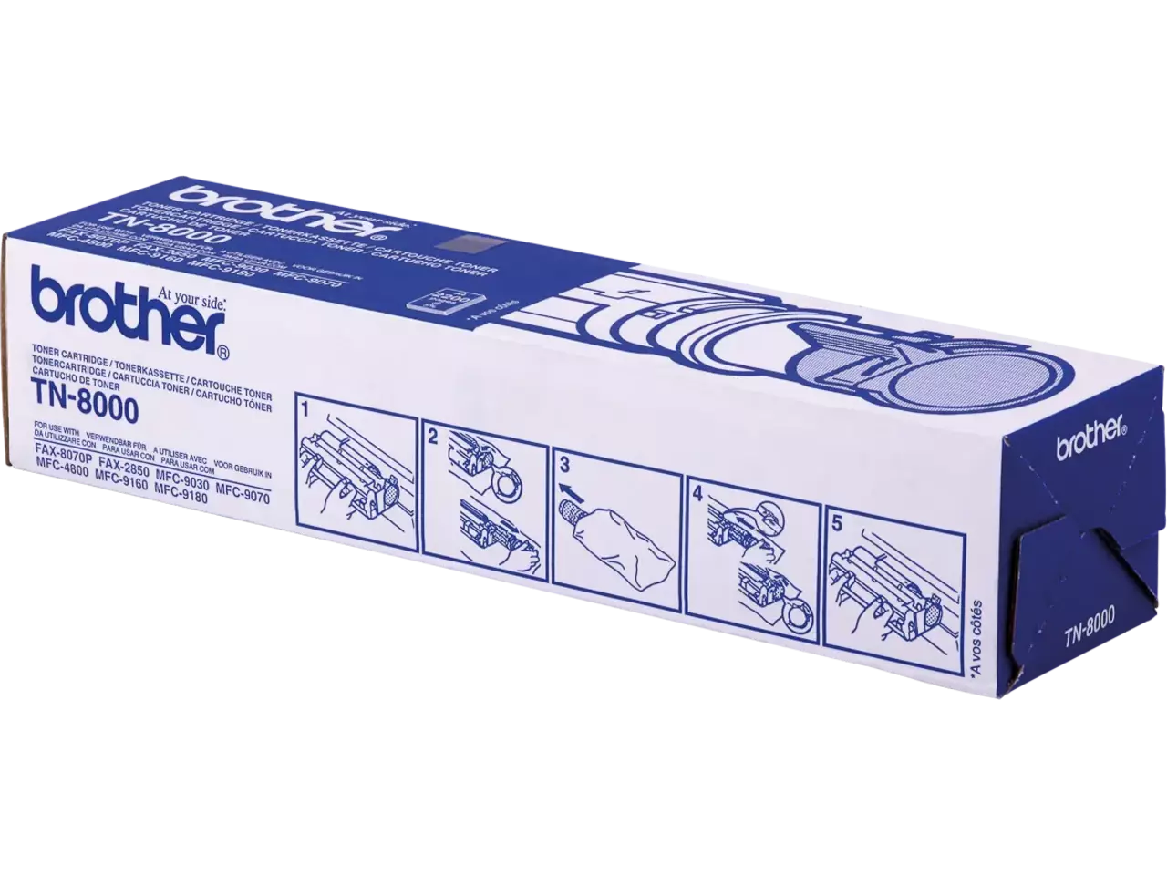 TN8000 BROTHER MFC Toner zwart 2200 pagina’s Brother TN-8000. Zwarte toner paginaopbrengst: 2200 pagina’s, Printkleuren: Zwart, Aantal per verpakking: 1 stuk(s), Voor Printer: BROTHER Facsimile FAX 8070;