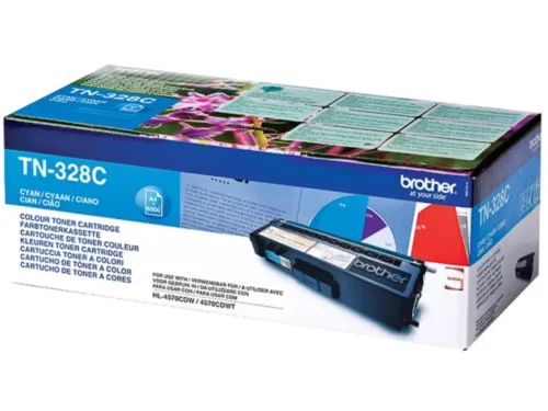 Brother TN-328C. Kleurentoner paginaopbrengst: 6000 pagina’s, Printkleuren: Cyaan, Aantal per verpakking: 1 stuk(s), Voor Printer: BROTHER Laser Printer HL 4570;