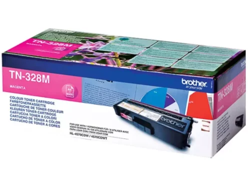 Brother TN-328M. Kleurentoner paginaopbrengst: 6000 pagina’s, Printkleuren: Magenta, Aantal per verpakking: 1 stuk(s), Voor Printer: BROTHER Laser Printer HL 4570;