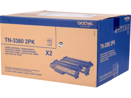 Brother TN-3380TWIN. Zwarte toner paginaopbrengst: 16000 pagina’s, Printkleuren: Zwart, Aantal per verpakking: 2 stuk(s), Voor Printer: BROTHER Laser Printer HL