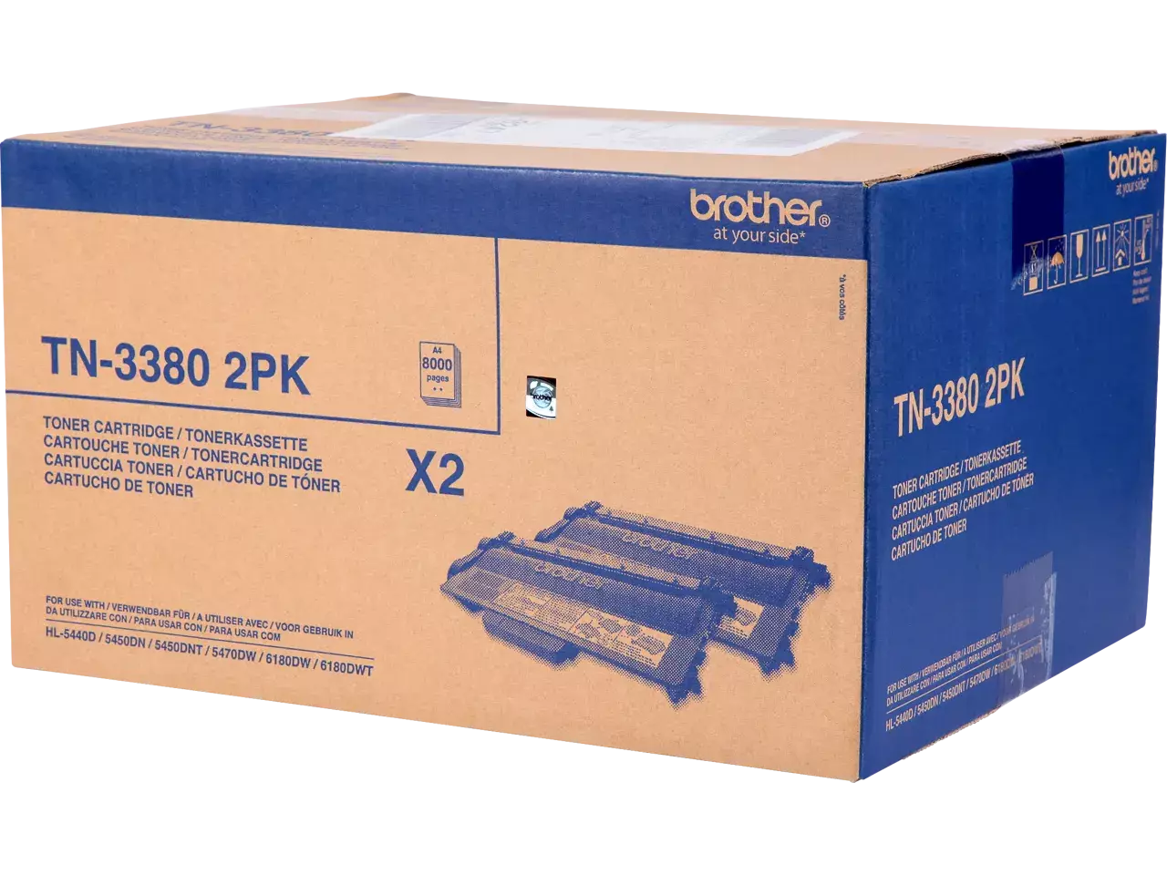 TN3380TWIN BROTHER HL Toner (2) zwart HC 2x8000pagina’s Brother TN-3380TWIN. Zwarte toner paginaopbrengst: 16000 pagina’s, Printkleuren: Zwart, Aantal per verpakking: 2 stuk(s), Voor Printer: BROTHER Laser Printer HL