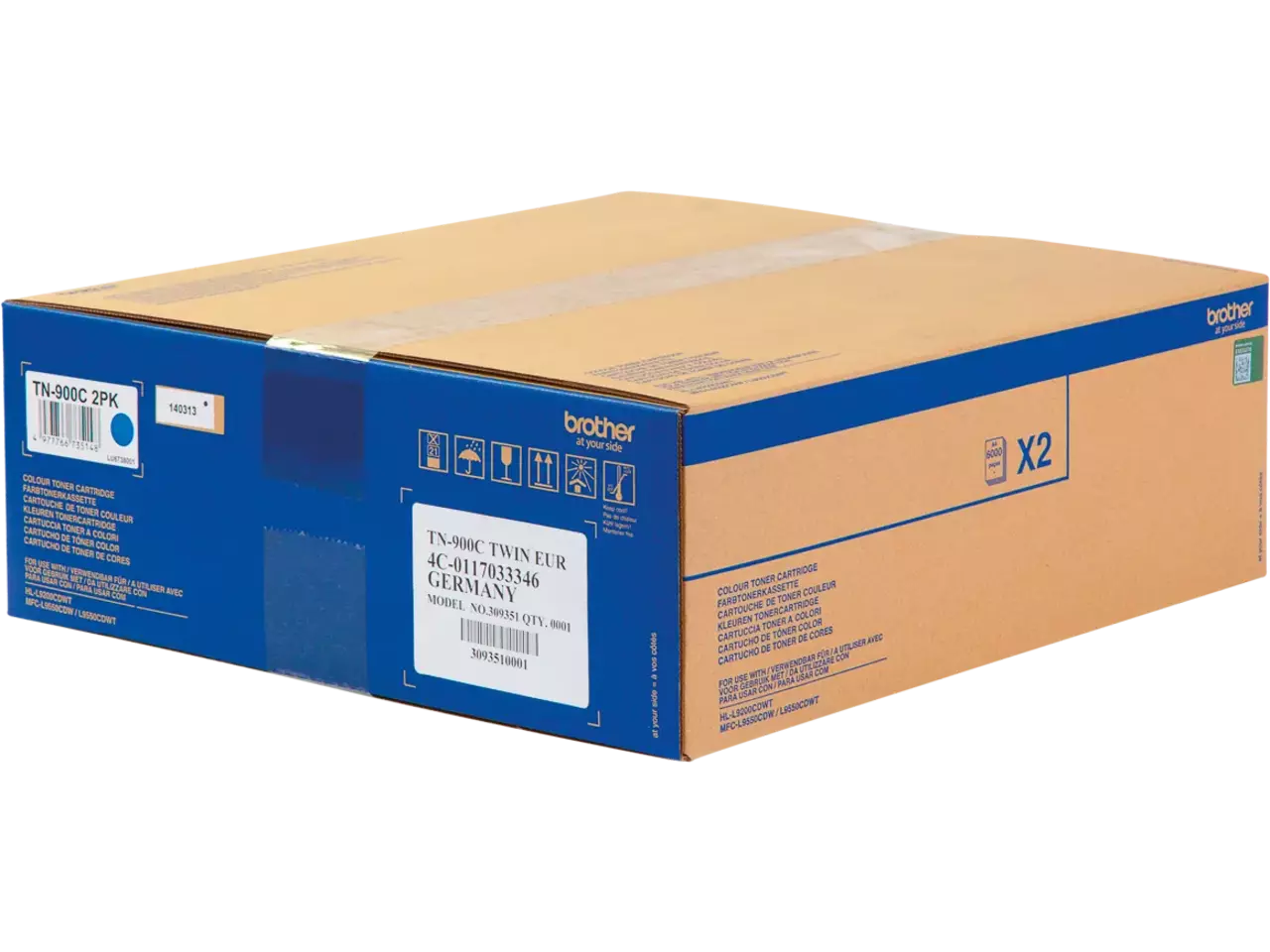 TN900CTWIN BROTHER HL Toner (2) cyaan 2x6000pagina’s Brother TN-900CTWIN. Kleurentoner paginaopbrengst: 12000 pagina’s, Printkleuren: Cyaan, Aantal per verpakking: 2 stuk(s), Voor Printer: BROTHER Laser Printer HL-L 9200;