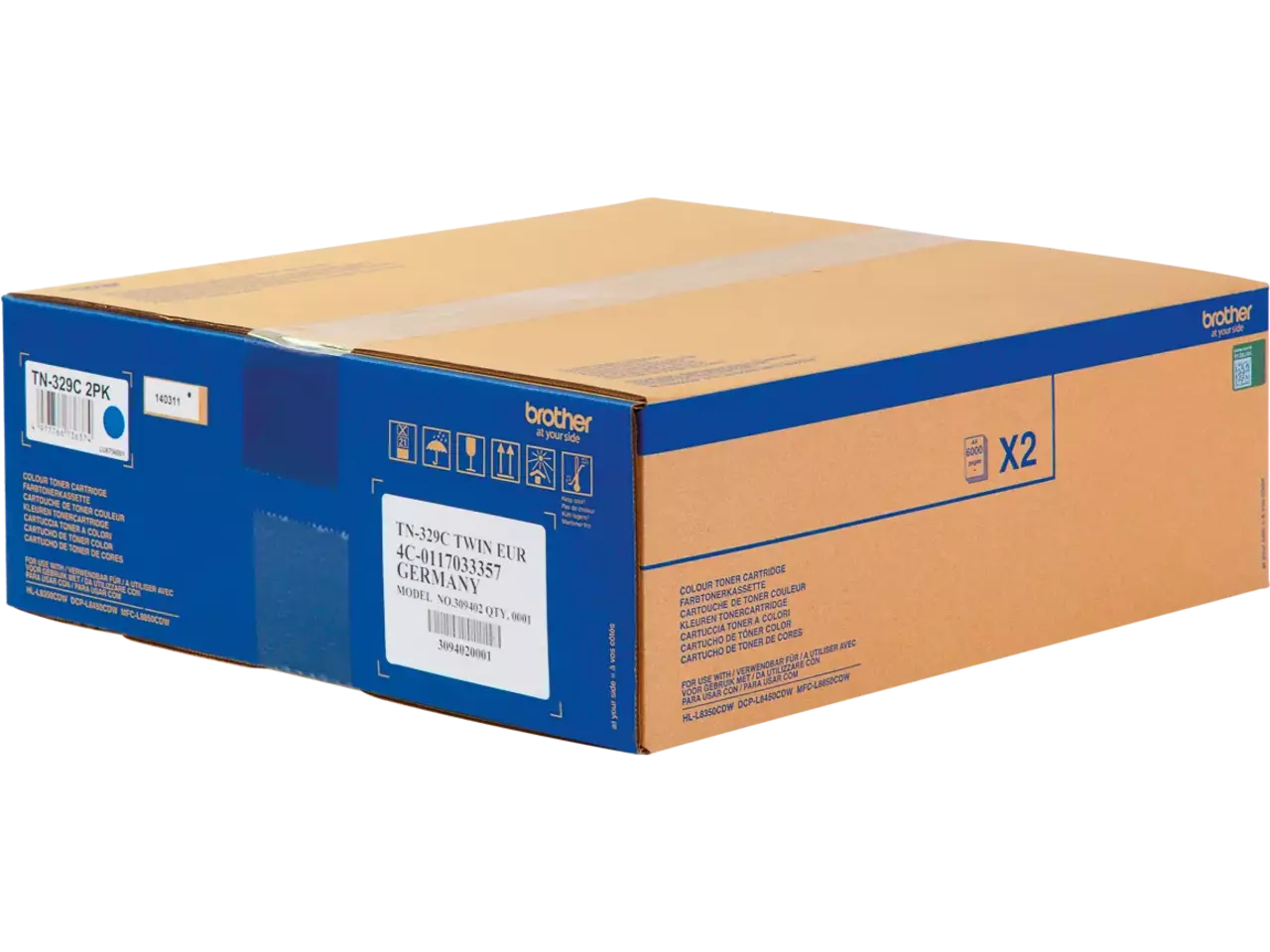 TN329CTWIN BROTHER HL Toner (2) cyaan 2x6000pagina’s Brother TN-329CTWIN. Kleurentoner paginaopbrengst: 12000 pagina’s, Printkleuren: Cyaan, Aantal per verpakking: 2 stuk(s), Voor Printer: BROTHER Laser Printer HL-L 8350;