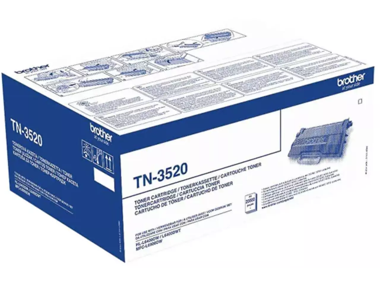 TN3520 BROTHER HL Toner zwart 20.000 pagina’s Brother TN-3520. Zwarte toner paginaopbrengst: 20000 pagina’s, Printkleuren: Zwart, Aantal per verpakking: 1 stuk(s), Voor Printer: BROTHER Laser Printer HL-L