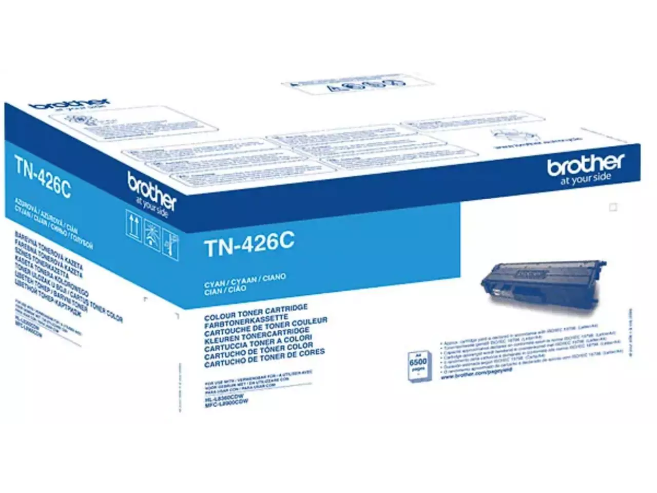 TN426C BROTHER HL Toner cyaan EHC 6500 pagina’s Brother TN-426C. Kleurentoner paginaopbrengst: 6500 pagina’s, Printkleuren: Cyaan, Aantal per verpakking: 1 stuk(s), Voor Printer: BROTHER Laser Printer HL-L 8360;