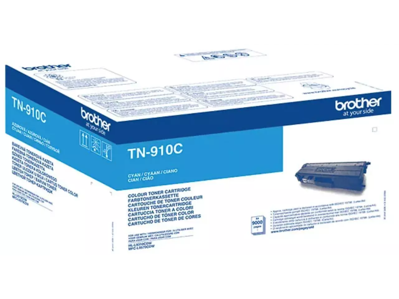 TN910C BROTHER HL Toner cyaan 9000 pagina’s Brother TN-910C. Kleurentoner paginaopbrengst: 9000 pagina’s, Printkleuren: Cyaan, Aantal per verpakking: 1 stuk(s), Voor Printer: BROTHER Laser Printer HL-L 9310;