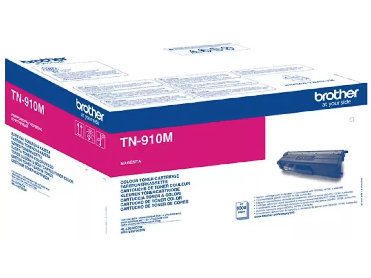 TN910M BROTHER HL Toner magenta 9000 pagina’s Brother TN-910M. Kleurentoner paginaopbrengst: 9000 pagina’s, Printkleuren: Magenta, Aantal per verpakking: 1 stuk(s), Voor Printer: BROTHER Laser Printer HL-L 9310;