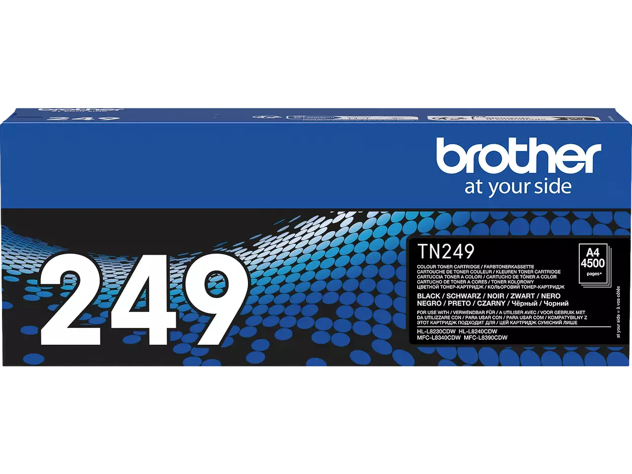 TN249BK BROTHER MFC Toner zwart ST 4500 pagina’s Brother TN-249BK. Zwarte toner paginaopbrengst: 4500 pagina’s, Printkleuren: Zwart, Aantal per verpakking: 1 stuk(s), Voor Printer: BROTHER Laser Printer HL-L