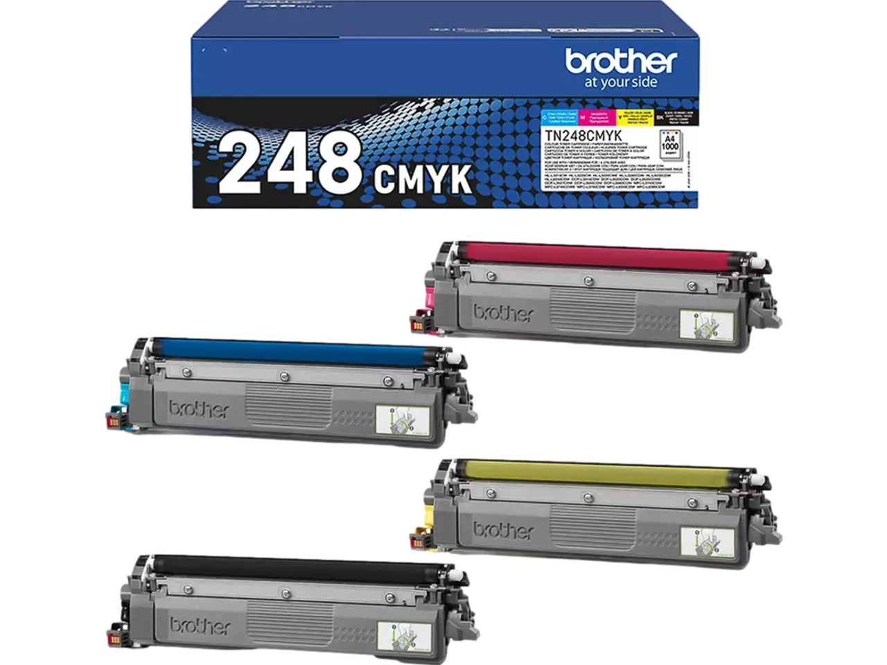 TN248VAL BROTHER DCP Toner (4) cmyk ST 4x1000pagina’s Brother TN-248VAL. Printkleuren: Zwart, Cyaan, Magenta, Geel, Aantal per verpakking: 4 stuk(s), Voor Printer: BROTHER Laser Printer HL-L 3215; BROTHER