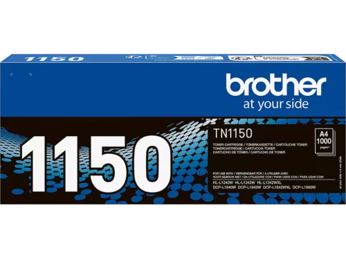Brother TN-1150. Zwarte toner paginaopbrengst: 1000 pagina’s, Printkleuren: Zwart, Aantal per verpakking: 1 stuk(s), Voor Printer: Geen Printers