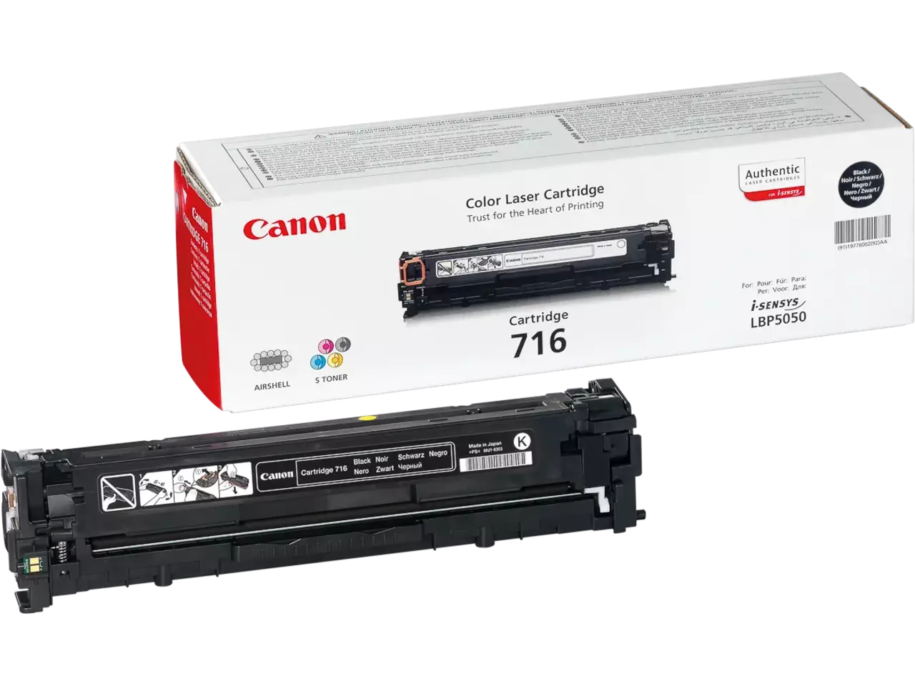 1980B002 CANON 716BK LBP Cartridge zwart 2300pagina’s Canon Cartridge 716 Black. Zwarte toner paginaopbrengst: 2300 pagina’s, Printkleuren: Zwart, Aantal per verpakking: 1 stuk(s), Voor Printer: CANON Laser