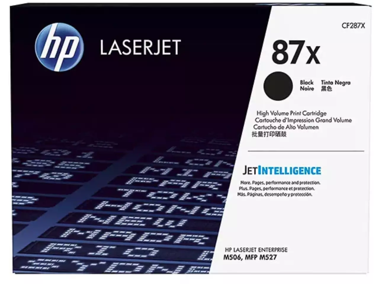 HP 87X originele high-capacity zwarte LaserJet tonercartridge CF287X De HP 87X originele high-capacity zwarte LaserJet tonercartridge levert tot 18.000 pagina’s aan scherpe, zwarte afdrukken en is ideaal voor