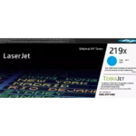 De HP 219X originele high-capacity cyaan LaserJet-tonercartridge levert scherpe, levendige afdrukken en gaat tot 2500 pagina’s mee. Deze cyaan toner