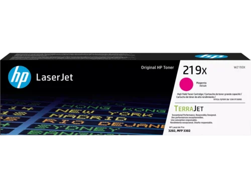 De HP 219X originele high-capacity magenta LaserJet-tonercartridge levert scherpe, levendige afdrukken en gaat tot 2500 pagina’s mee. Deze magenta toner