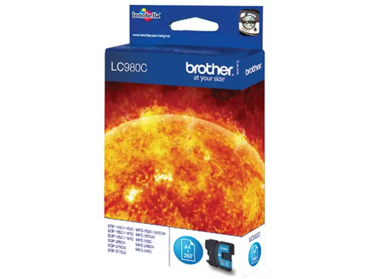 LC980C BROTHER DCP Inkt cyaan 260 pagina’s Brother LC980C. Type aanbod: Enkele verpakking, Paginaopbrengst gekleurde inkt: 260 pagina’s, Printkleuren: Cyaan, Aantal per verpakking: 1 stuk(s), Voor Printer: