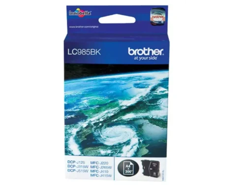 Brother LC985BK. Type zwarte inkt: Inkt op pigmentbasis, Type aanbod: Enkele verpakking, Printkleuren: Zwart, Aantal per verpakking: 1 stuk(s), Paginaopbrengst