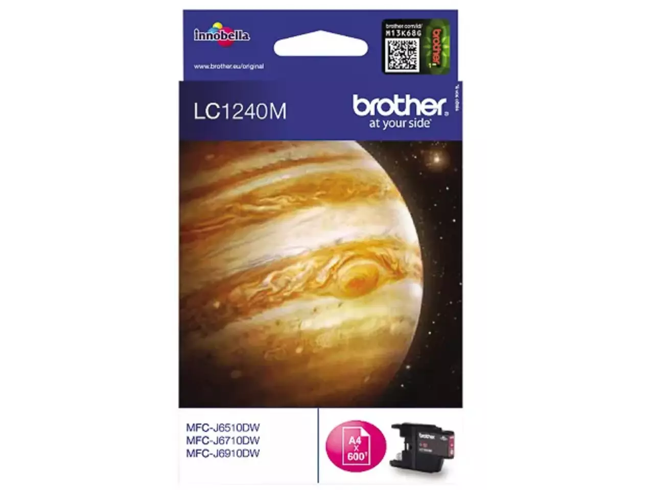 LC1240M BROTHER MFC Inkt magenta 600 pagina’s Brother LC1240M. Type kleureninkt: Inkt op pigmentbasis, Type aanbod: Enkele verpakking, Paginaopbrengst gekleurde inkt: 600 pagina’s, Printkleuren: Magenta, Aantal per