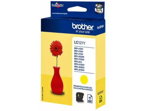 Brother LC-121Y. Type kleureninkt: Inkt op pigmentbasis, Printkleuren: Geel, Aantal per verpakking: 1 stuk(s), Voor Printer: BROTHER Multi-Function DCP-J 132;