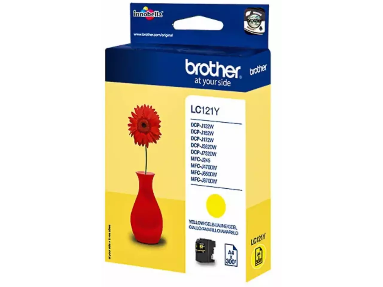 LC121Y BROTHER MFC Inkt geel 300pagina’s Brother LC-121Y. Type kleureninkt: Inkt op pigmentbasis, Printkleuren: Geel, Aantal per verpakking: 1 stuk(s), Voor Printer: BROTHER Multi-Function DCP-J 132;