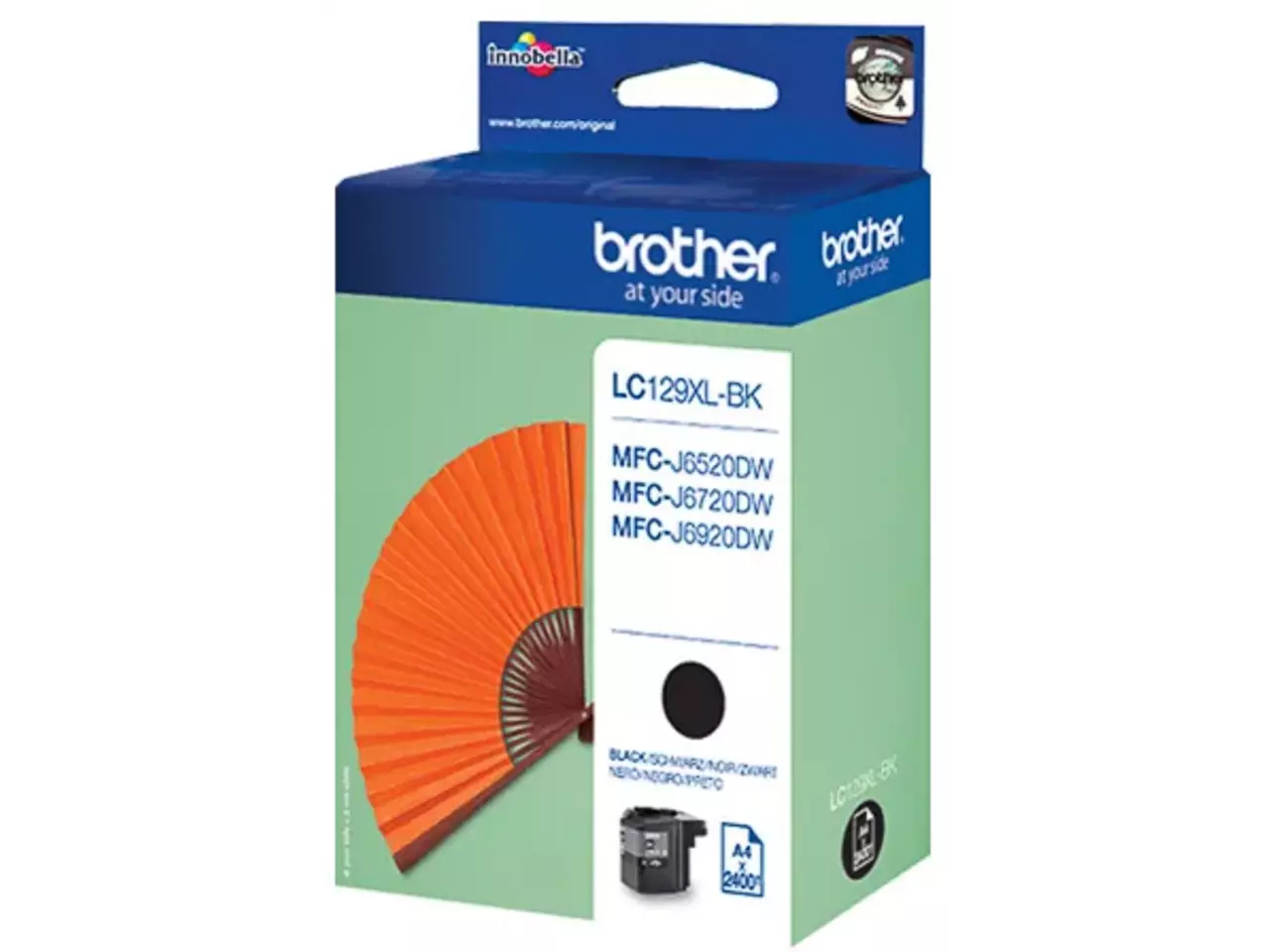 LC129XLBK BROTHER MFC Inkt zwart HC 2400 pagina’s Brother LC129XLBK. Inkjet Cartridge Type: Hoog (XL) rendement, Type aanbod: Enkele verpakking, Printkleuren: Zwart, Aantal per verpakking: 1 stuk(s), Paginaopbrengst