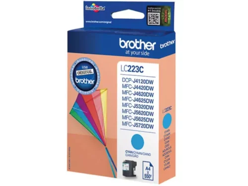 Brother LC223C. Type aanbod: Enkele verpakking, Paginaopbrengst gekleurde inkt: 550 pagina’s, Printkleuren: Cyaan, Aantal per verpakking: 1 stuk(s), Voor Printer: