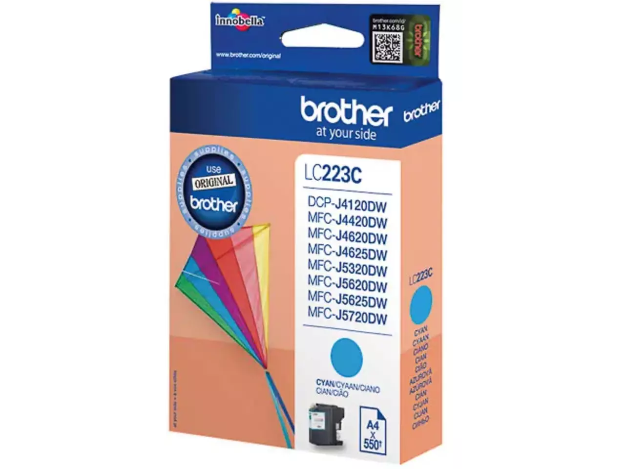 LC223C BROTHER MFC Inkt cyaan ST 550 pagina’s Brother LC223C. Type aanbod: Enkele verpakking, Paginaopbrengst gekleurde inkt: 550 pagina’s, Printkleuren: Cyaan, Aantal per verpakking: 1 stuk(s), Voor Printer: