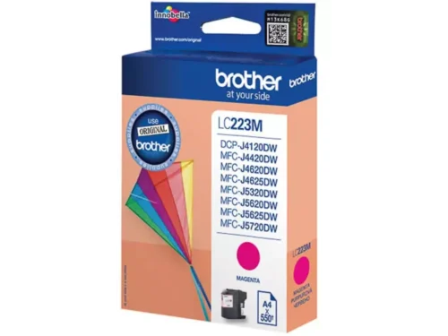 Brother LC223M. Type kleureninkt: Inkt op pigmentbasis, Type aanbod: Enkele verpakking, Paginaopbrengst gekleurde inkt: 550 pagina’s, Printkleuren: Magenta, Aantal per