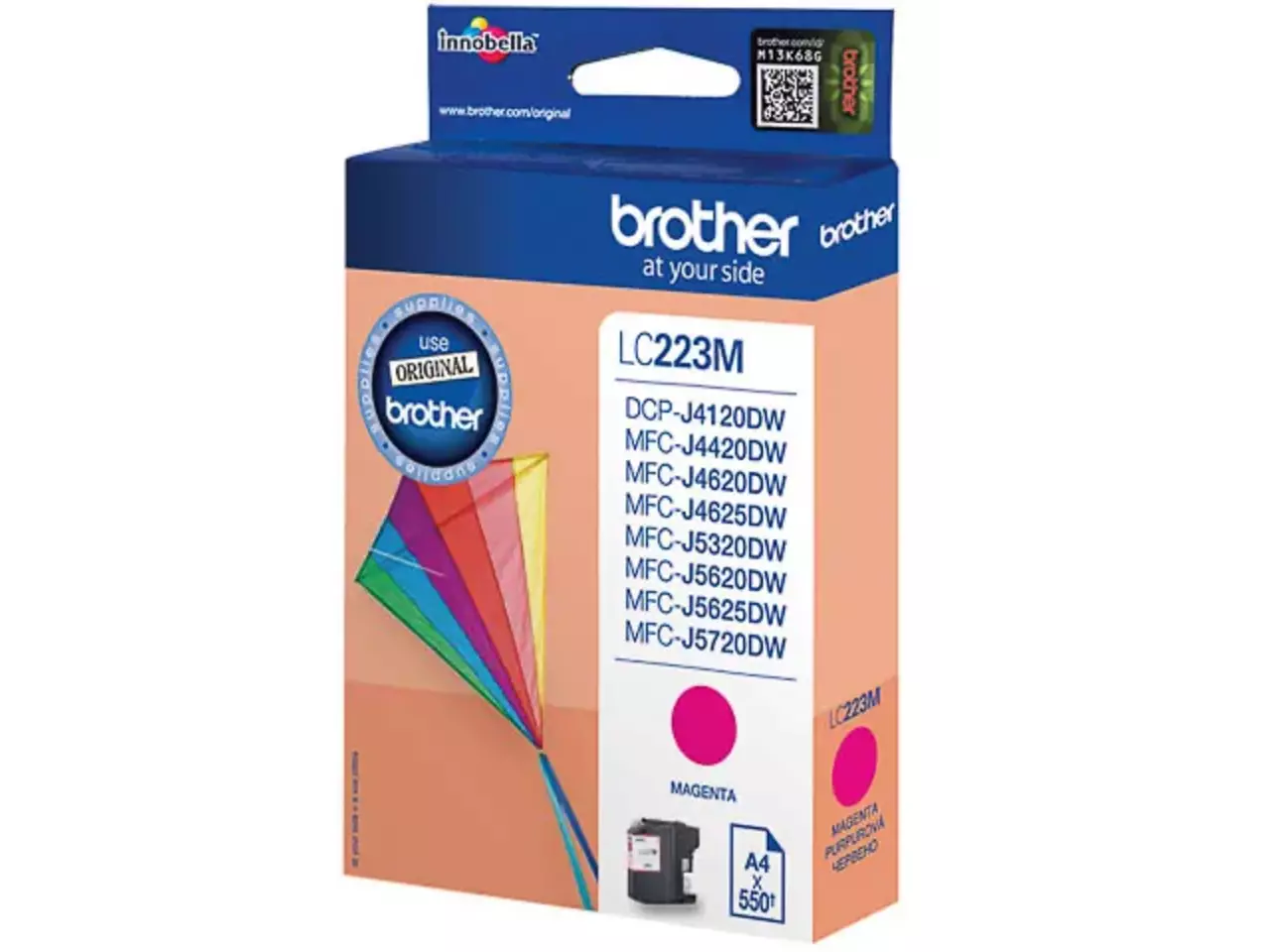 LC223M BROTHER MFC Inkt magenta ST 550 pagina’s Brother LC223M. Type kleureninkt: Inkt op pigmentbasis, Type aanbod: Enkele verpakking, Paginaopbrengst gekleurde inkt: 550 pagina’s, Printkleuren: Magenta, Aantal per
