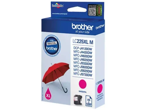Brother LC225XLM. Type kleureninkt: Inkt op pigmentbasis, Type aanbod: Enkele verpakking, Paginaopbrengst gekleurde inkt: 1200 pagina’s, Printkleuren: Magenta, Aantal per