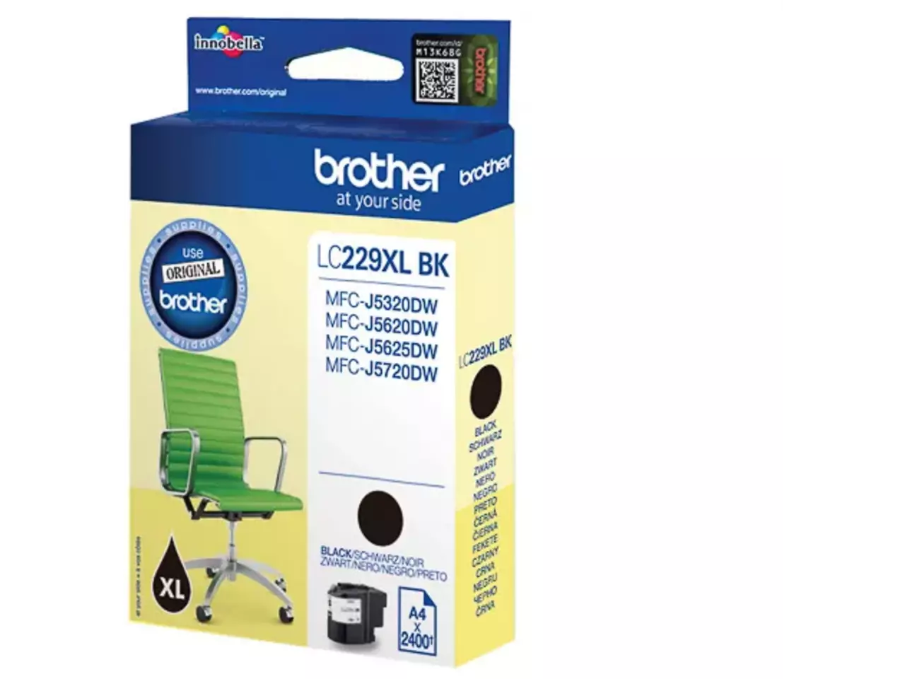 LC229XLBK BROTHER MFC Inkt zwart HC 2400 pagina’s Brother LC229XLBK. Type zwarte inkt: Inkt op pigmentbasis, Type aanbod: Enkele verpakking, Printkleuren: Zwart, Aantal per verpakking: 1 stuk(s), Paginaopbrengst
