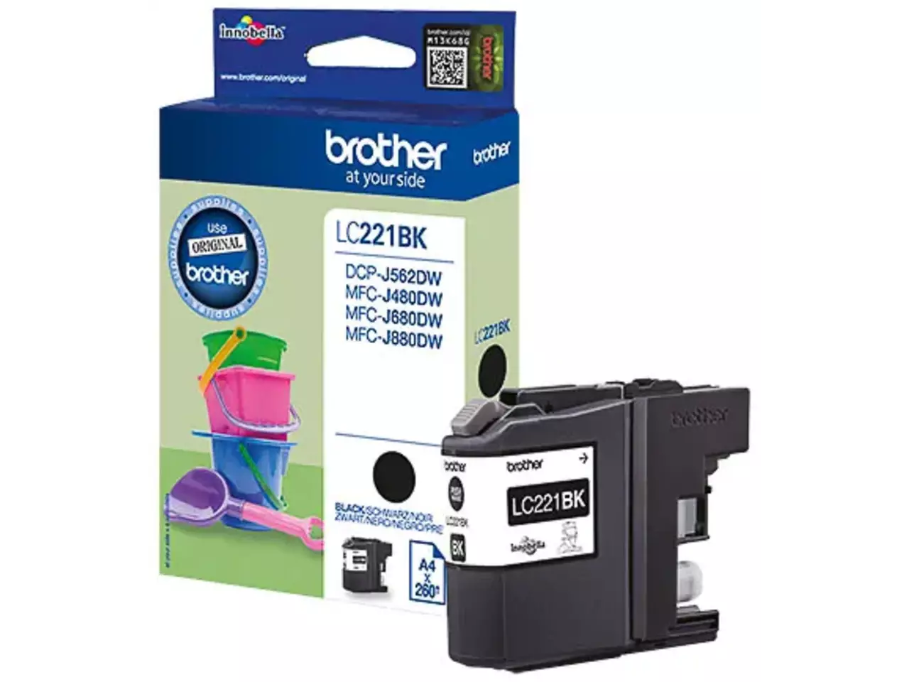 LC221BK BROTHER MFC Inkt zwart 260 pagina’s Brother LC221BK. Type zwarte inkt: Inkt op pigmentbasis, Type aanbod: Enkele verpakking, Printkleuren: Zwart, Aantal per verpakking: 1 stuk(s), Paginaopbrengst