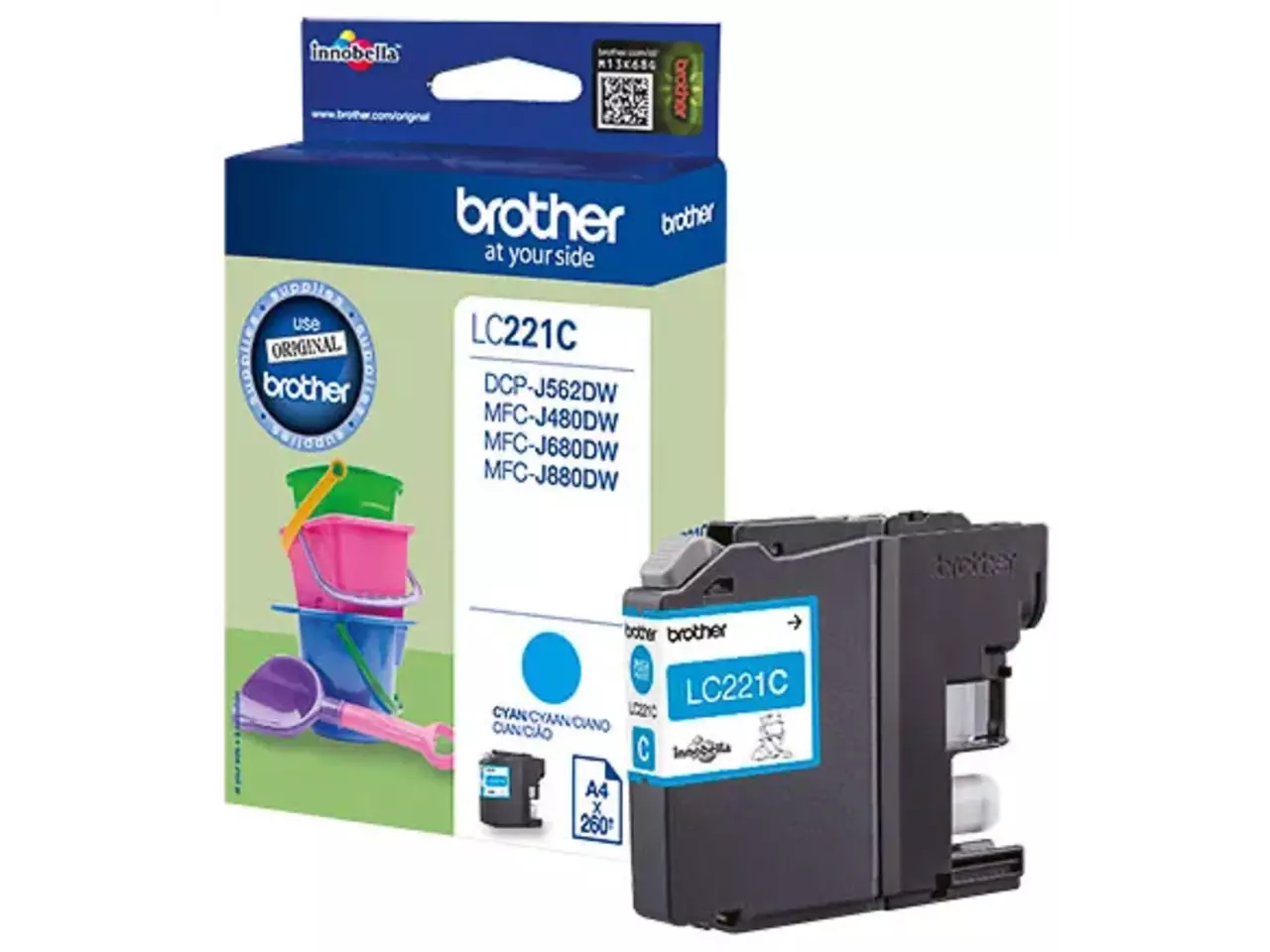 LC221C BROTHER MFC Inkt cyaan 260 pagina’s Brother LC221C. Type aanbod: Enkele verpakking, Paginaopbrengst gekleurde inkt: 260 pagina’s, Printkleuren: Cyaan, Aantal per verpakking: 1 stuk(s), Voor Printer: