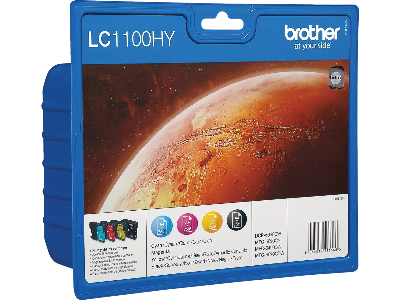 170005440311.webp LC1100HYVALBP BROTHER MFC Inkt (4) cmyk 1x900/3x750pagina's Blister - Afbeelding 1