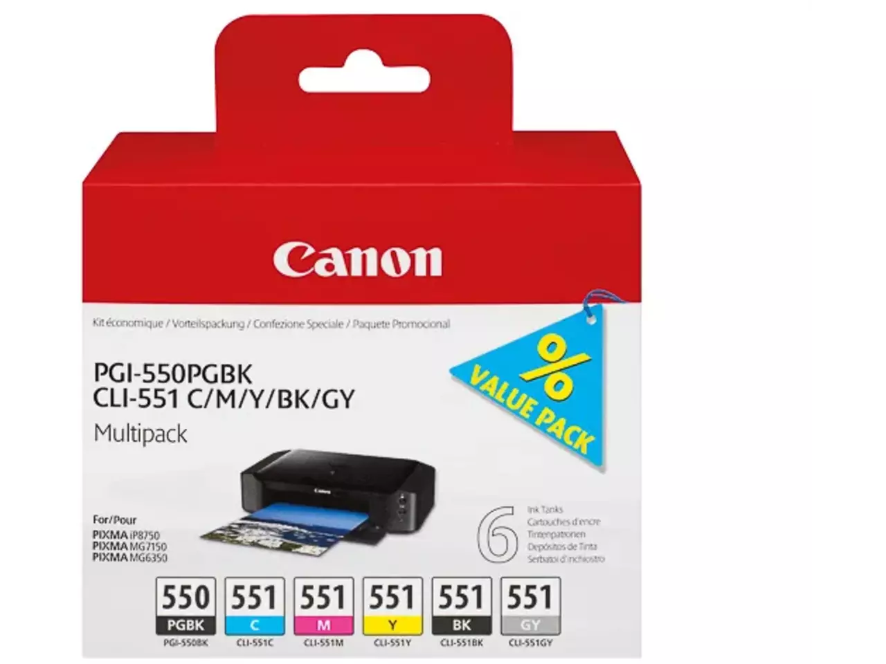 170008440746.webp 6496B005 CANON PGI550+CLI551 Pixma Inkt (6) cmyk gy/pbk w/o SEC 1x300/5x314 - Afbeelding 1